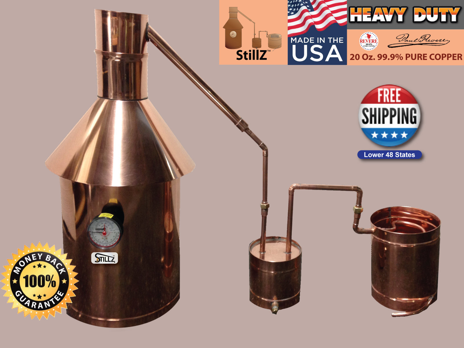 10 Gal Copper Moonshine Still with Thumper+Worm — copper still for sale